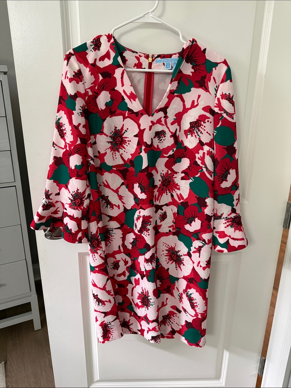 Draper James Pink Floral Mini Dress with Red & Green Accents